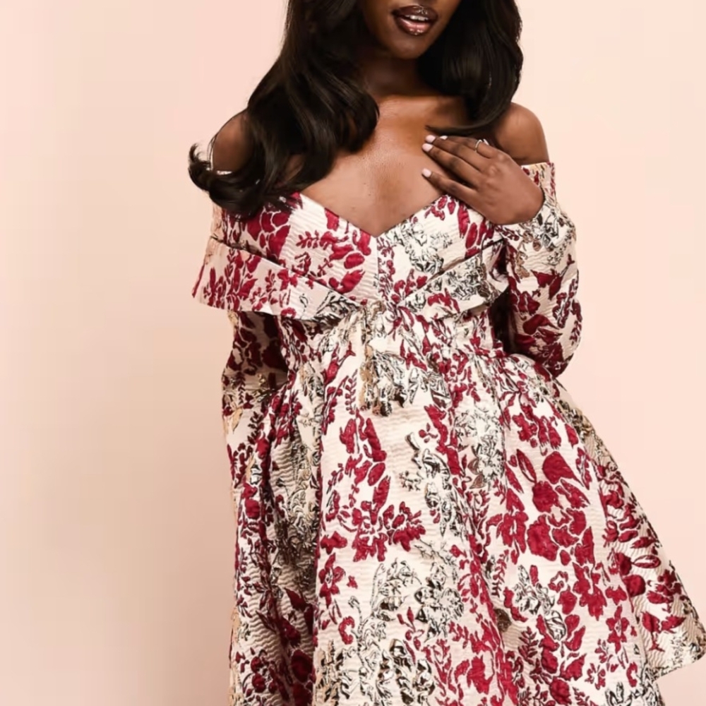 Floral Off-Shoulder Dress in Red and White
